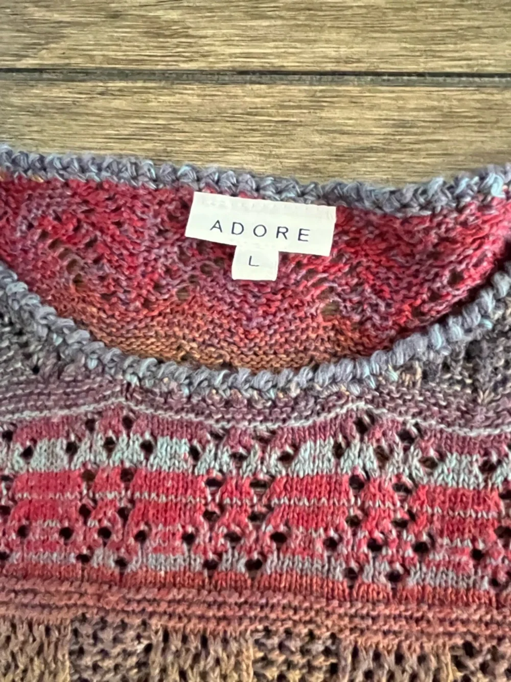 Adore Multicolor Knit Fringe Poncho Sweater Striped Pullover Women L Boho - Picture 2 of 3